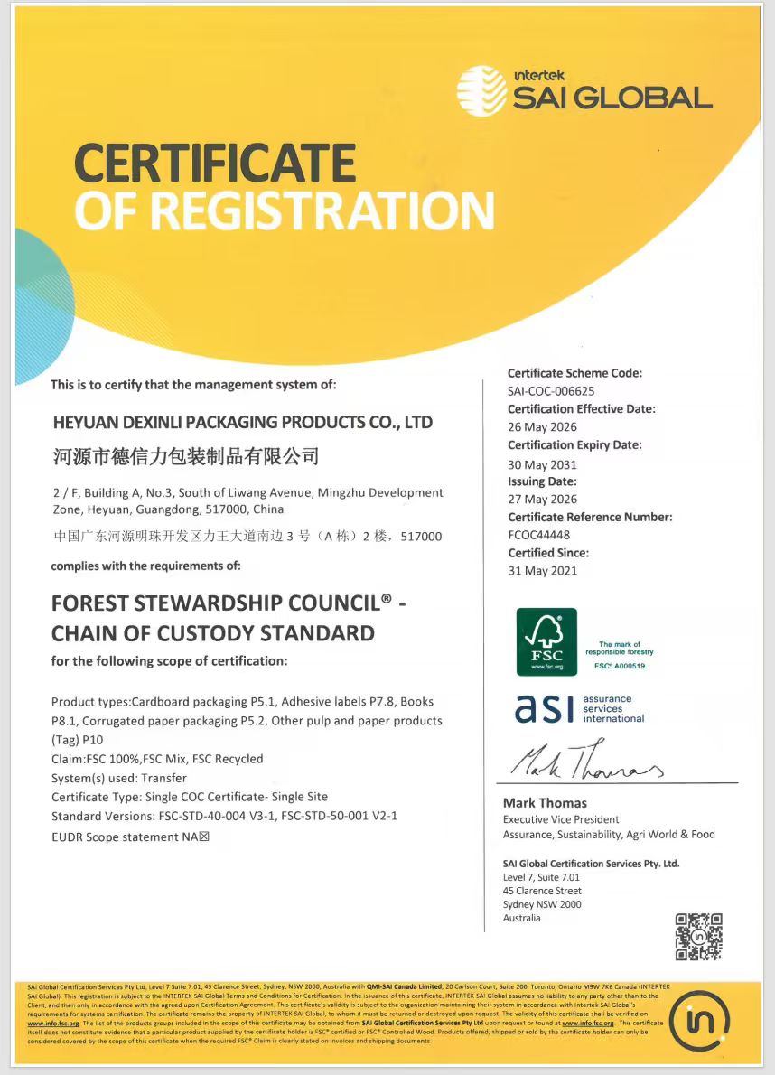 Intertek SAI Global FSC Certificate of Registration, code SAI-COC-006625